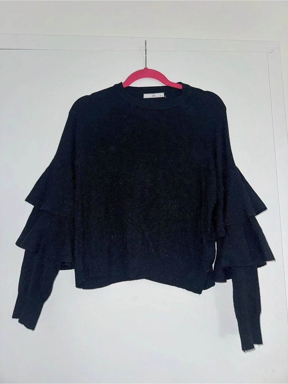 Line & Dot Beau Ruffle Sweater Black Long Sleeve Top